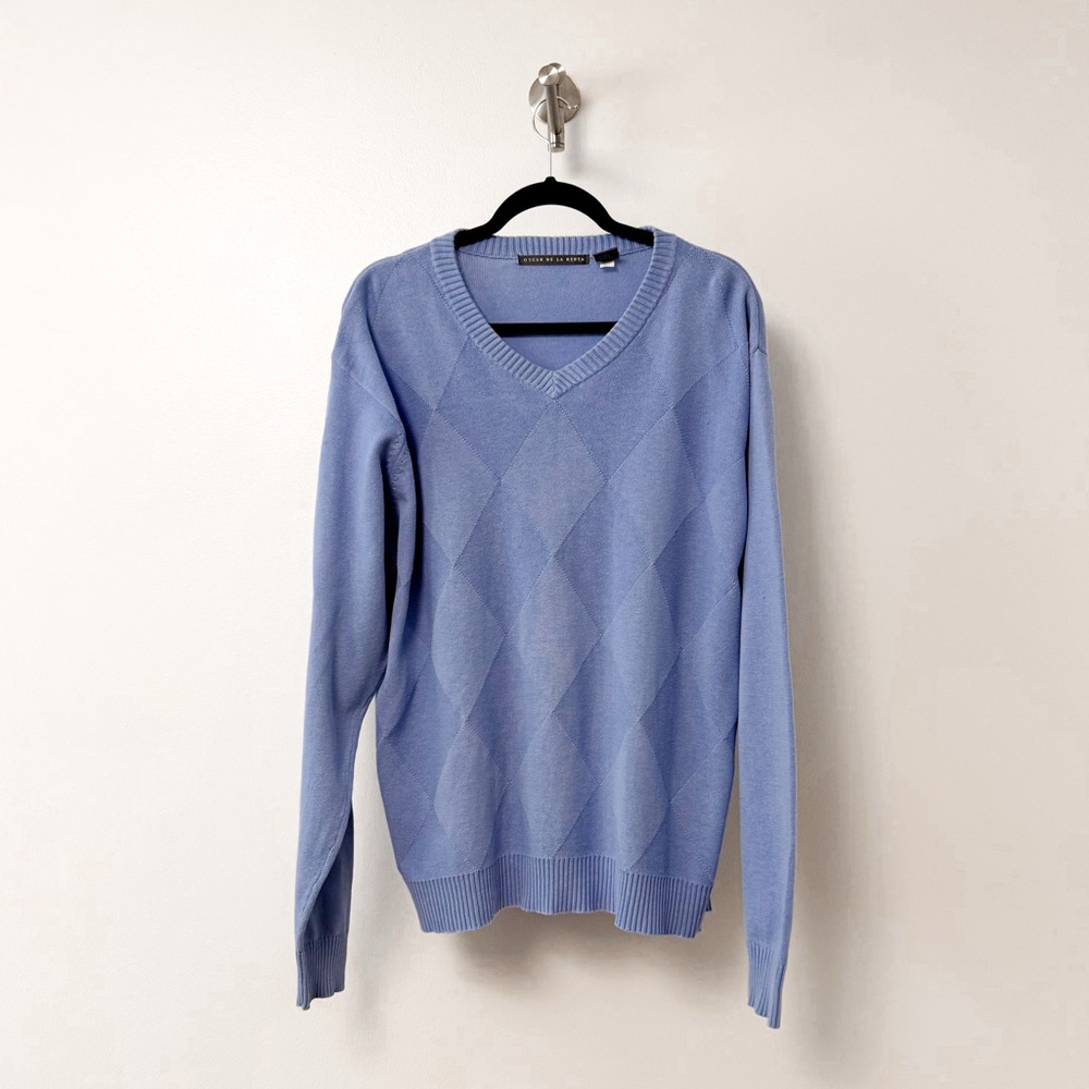 Oscar de la Renta‎ Winter Holiday Preppy Casual Sky Blue Knitwear Sweater XL